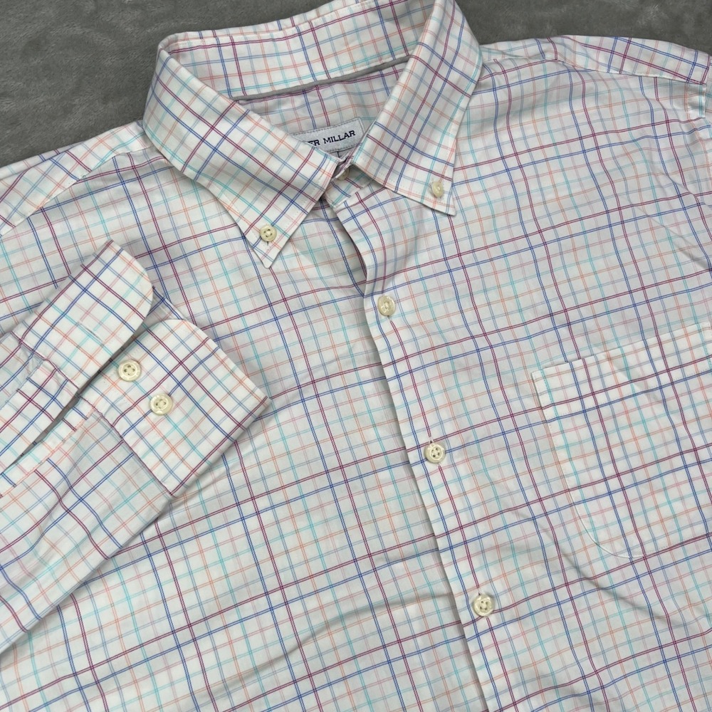 Peter Millar Button Down Shirt Mens L Multi Tattersall Check Stretch Performance